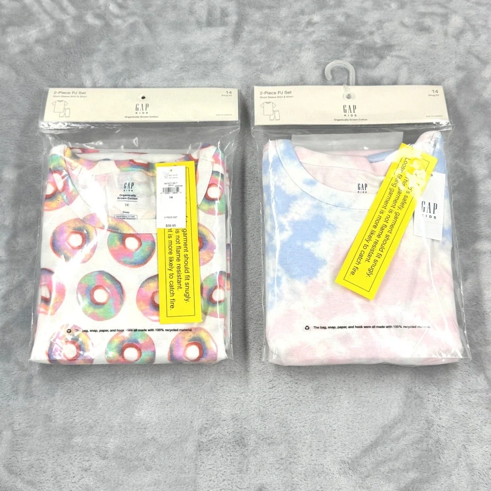 GAP KIDS Pajama Set Lot Kids 14 Multi Donut Tie Dye Organically Grown Cotton NWT
